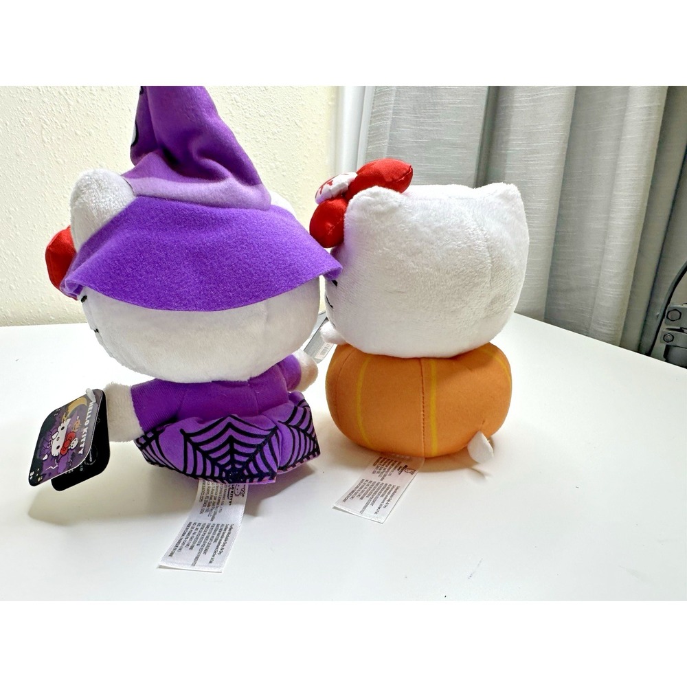 Sanrio Hello Kitty Halloween Witch Jack O Lantern Pumpkin Plush Set 2 Tags - Picture 5 of 11